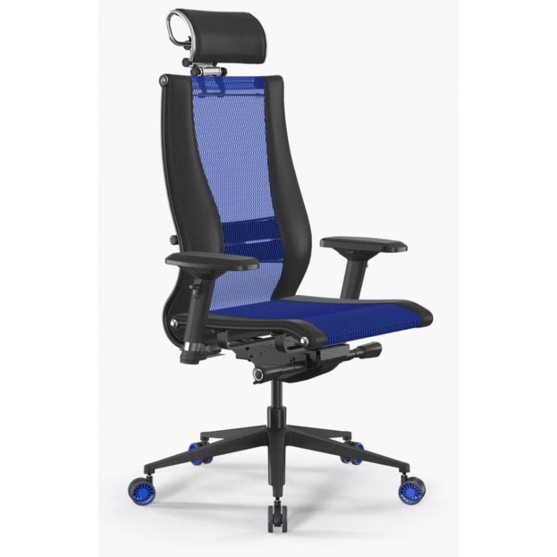Кресло МЕТТА Samurai L2-16D - Mesh(TS)+EcoLeather(Infinity) /Kb09/Nb09/D04P/H2cL-3D(MSS3.2Pl/M26.B11.G24.W27) (Синий-Черный) главное фото
